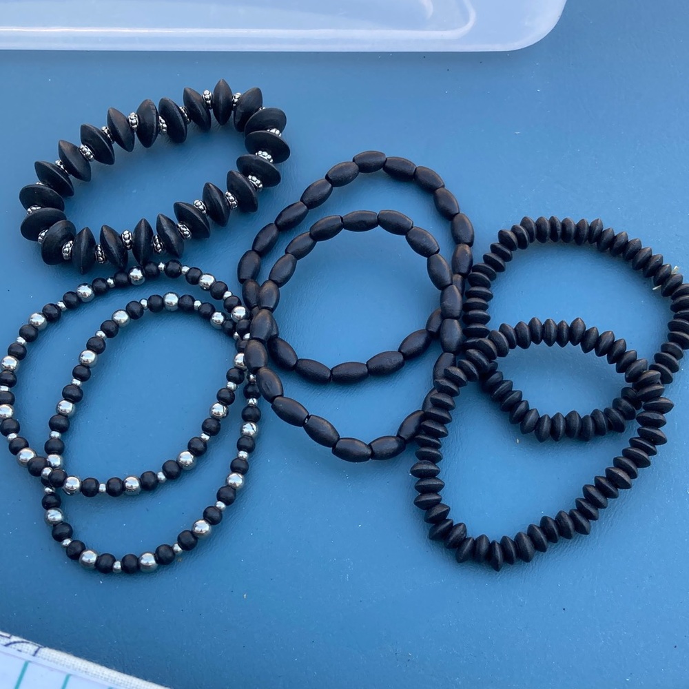 Bracelet Collection Beaded Black set of  7 Boho style